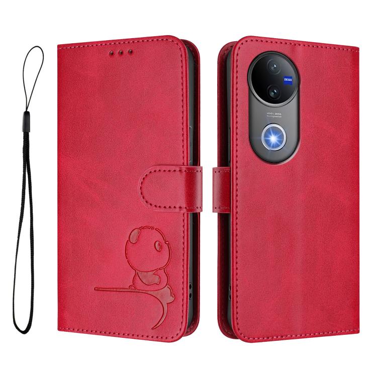 For vivo V50 / V50e Litter Panda Embossing RFID Leather Phone Case with Lanyard