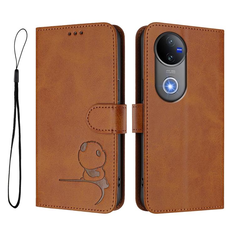 For vivo V50 / V50e Litter Panda Embossing RFID Leather Phone Case with Lanyard