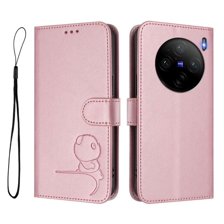 For vivo X100s Litter Panda Embossing RFID Leather Phone Case with Lanyard