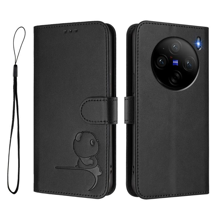 For vivo X100s Litter Panda Embossing RFID Leather Phone Case with Lanyard