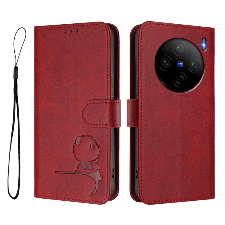 For vivo X100s Litter Panda Embossing RFID Leather Phone Case with Lanyard