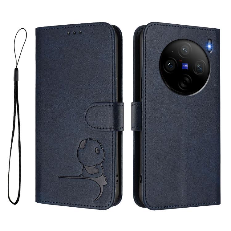 For vivo X100s Litter Panda Embossing RFID Leather Phone Case with Lanyard