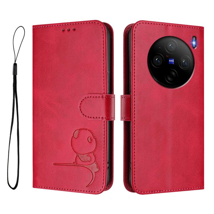 For vivo X100s Litter Panda Embossing RFID Leather Phone Case with Lanyard