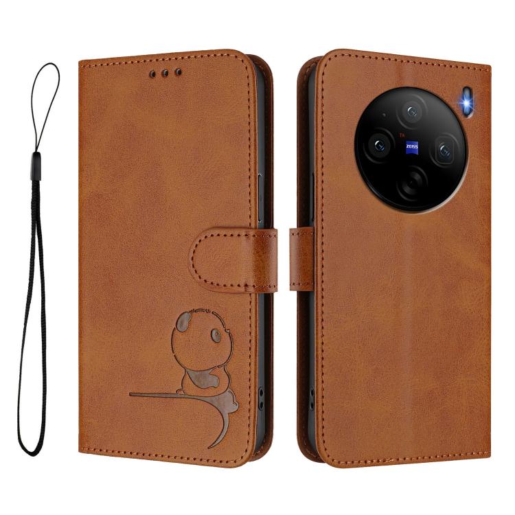 For vivo X100s Litter Panda Embossing RFID Leather Phone Case with Lanyard
