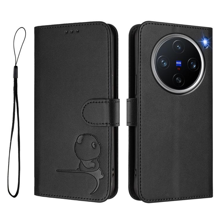 For vivo X200 Pro mini Litter Panda Embossing RFID Leather Phone Case with Lanyard