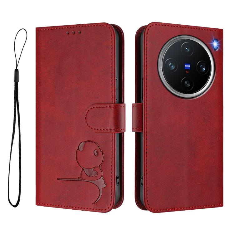 For vivo X200 Pro mini Litter Panda Embossing RFID Leather Phone Case with Lanyard