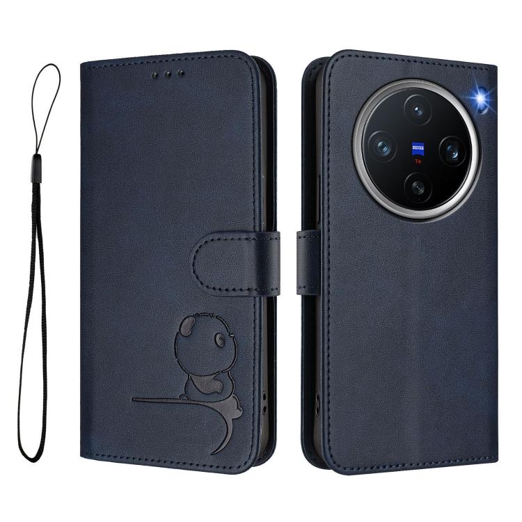 For vivo X200 Pro mini Litter Panda Embossing RFID Leather Phone Case with Lanyard
