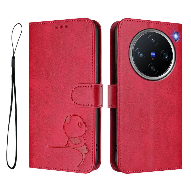 For vivo X200 Pro mini Litter Panda Embossing RFID Leather Phone Case with Lanyard