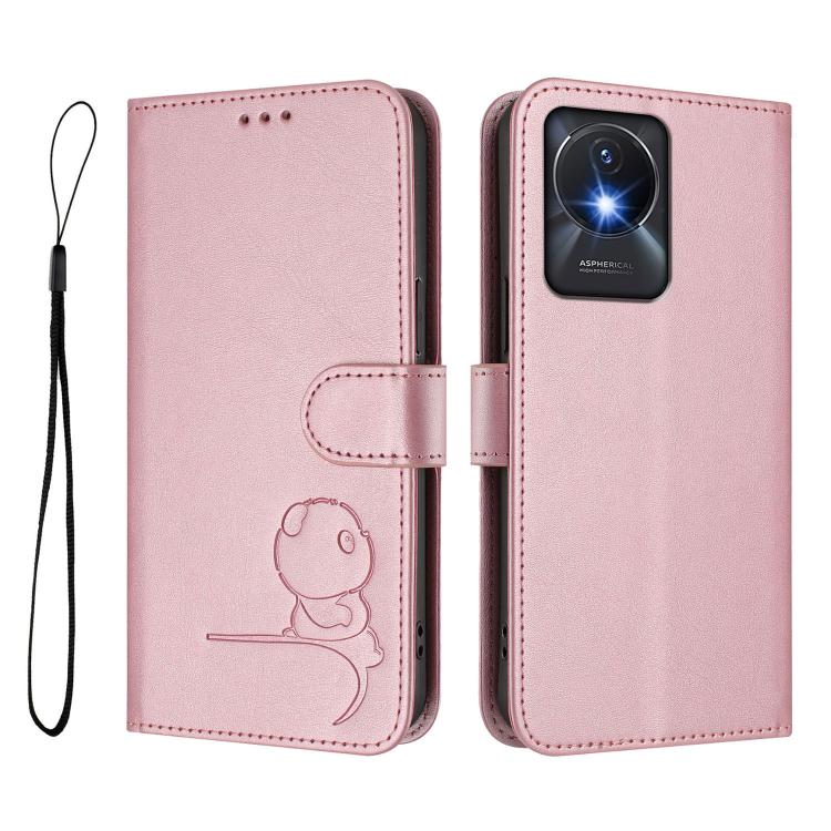 For vivo Y02A / Y02 / Y11 2023 / Y02t Litter Panda Embossing RFID Leather Phone Case with Lanyard