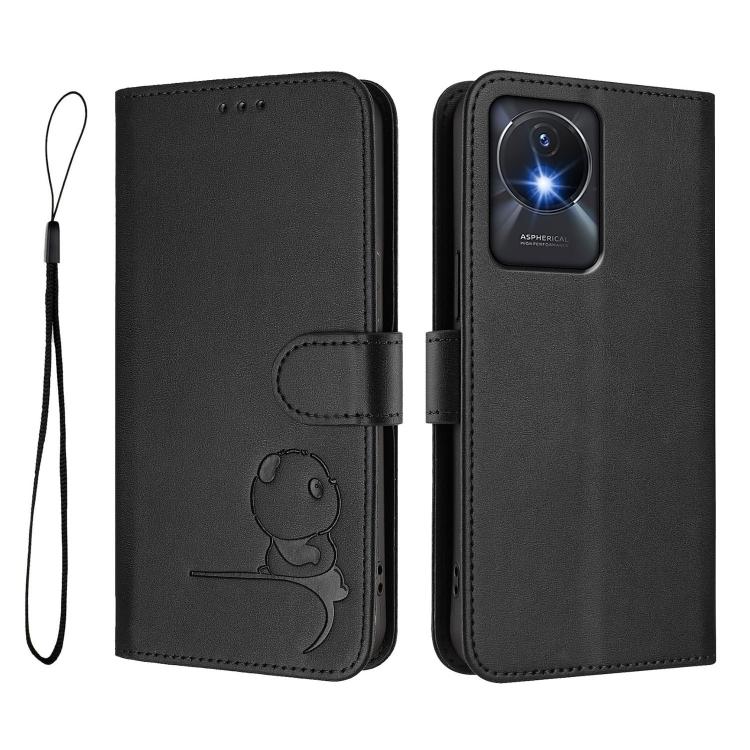 For vivo Y02A / Y02 / Y11 2023 / Y02t Litter Panda Embossing RFID Leather Phone Case with Lanyard