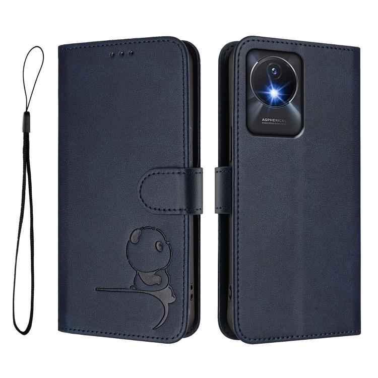 For vivo Y02A / Y02 / Y11 2023 / Y02t Litter Panda Embossing RFID Leather Phone Case with Lanyard