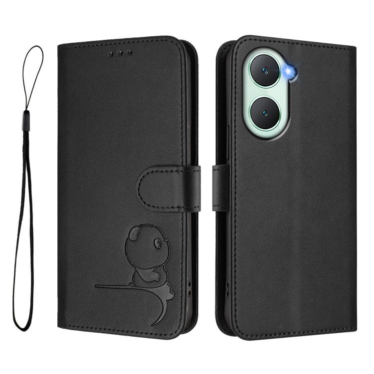 For vivo Y03 / Y18 India / Y28s Litter Panda Embossing RFID Leather Phone Case with Lanyard