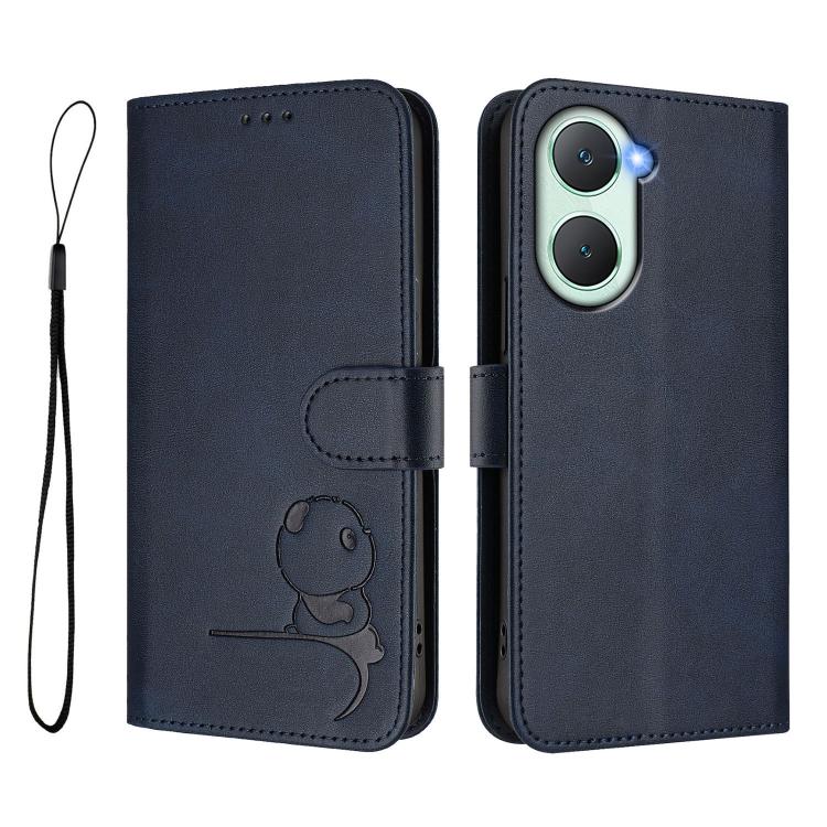 For vivo Y03 / Y18 India / Y28s Litter Panda Embossing RFID Leather Phone Case with Lanyard