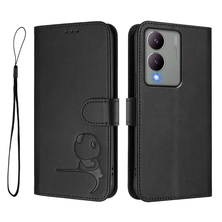 For vivo Y17s Litter Panda Embossing RFID Leather Phone Case with Lanyard