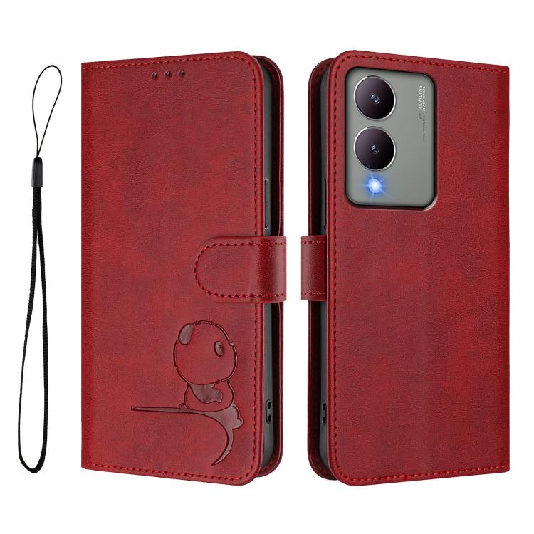 For vivo Y17s Litter Panda Embossing RFID Leather Phone Case with Lanyard