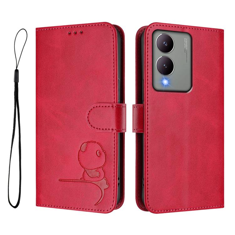 For vivo Y17s Litter Panda Embossing RFID Leather Phone Case with Lanyard