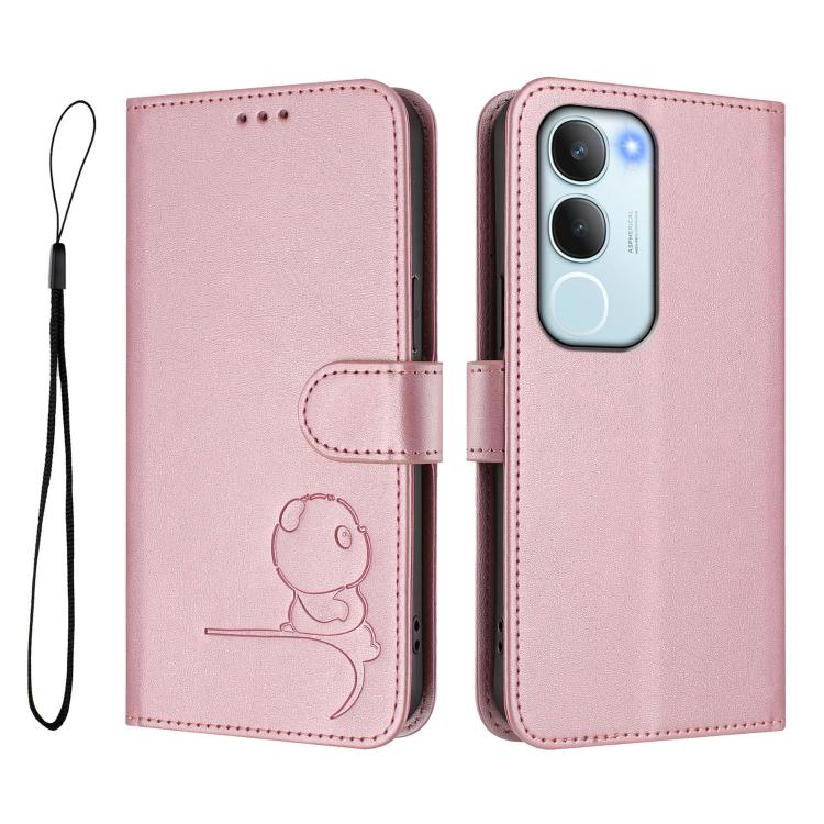 For vivo Y19s 4G / Y29 5G Litter Panda Embossing RFID Leather Phone Case with Lanyard