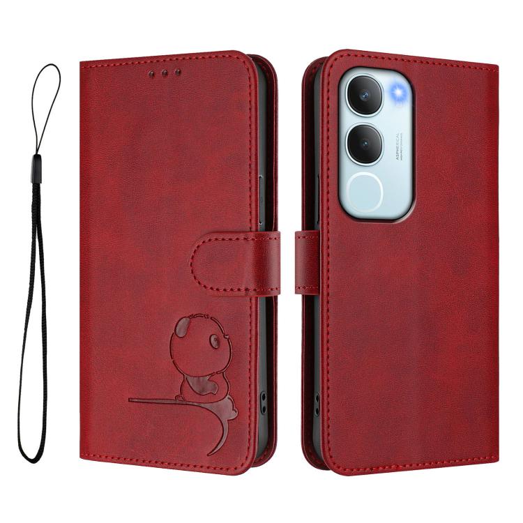 For vivo Y19s 4G / Y29 5G Litter Panda Embossing RFID Leather Phone Case with Lanyard
