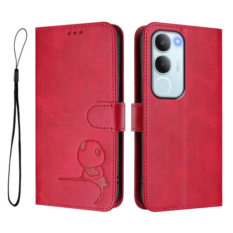 For vivo Y19s 4G / Y29 5G Litter Panda Embossing RFID Leather Phone Case with Lanyard