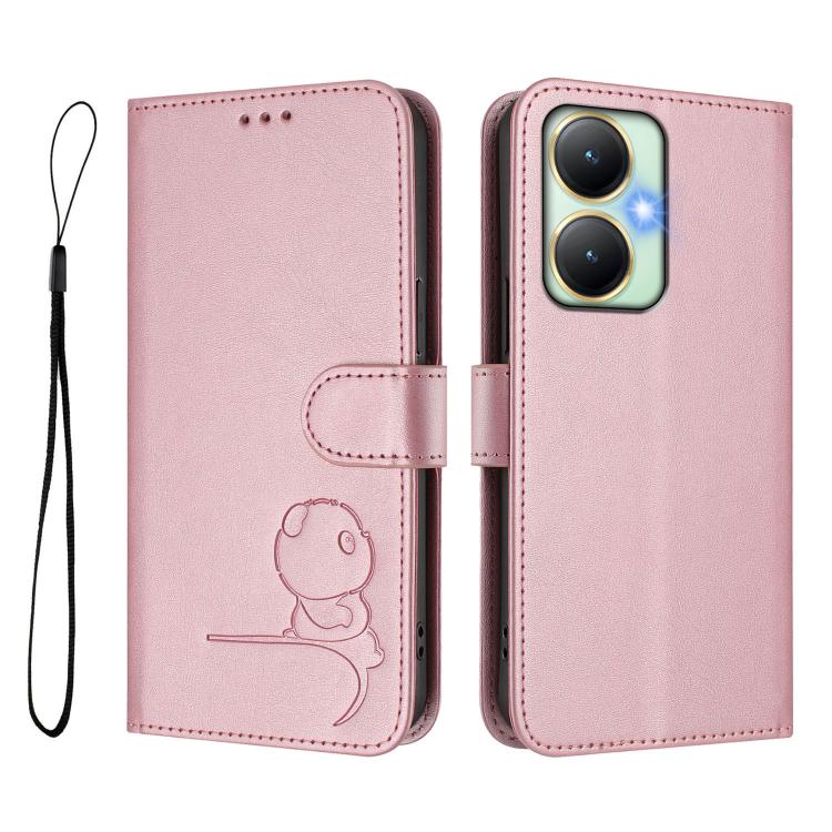 For vivo Y27 4G Litter Panda Embossing RFID Leather Phone Case with Lanyard