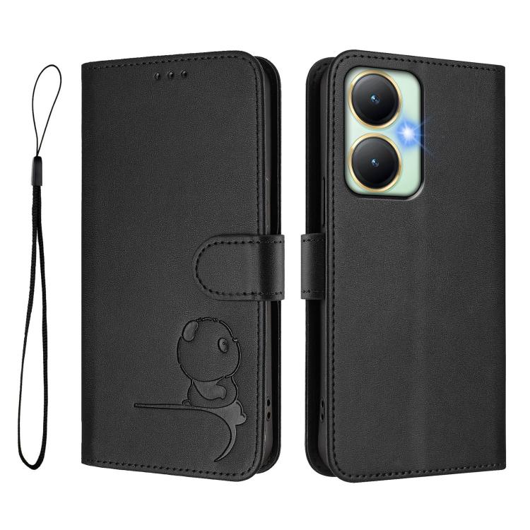 For vivo Y27 4G Litter Panda Embossing RFID Leather Phone Case with Lanyard