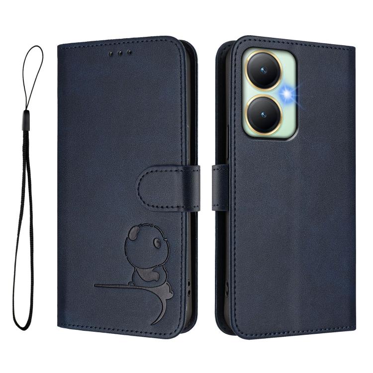 For vivo Y27 4G Litter Panda Embossing RFID Leather Phone Case with Lanyard