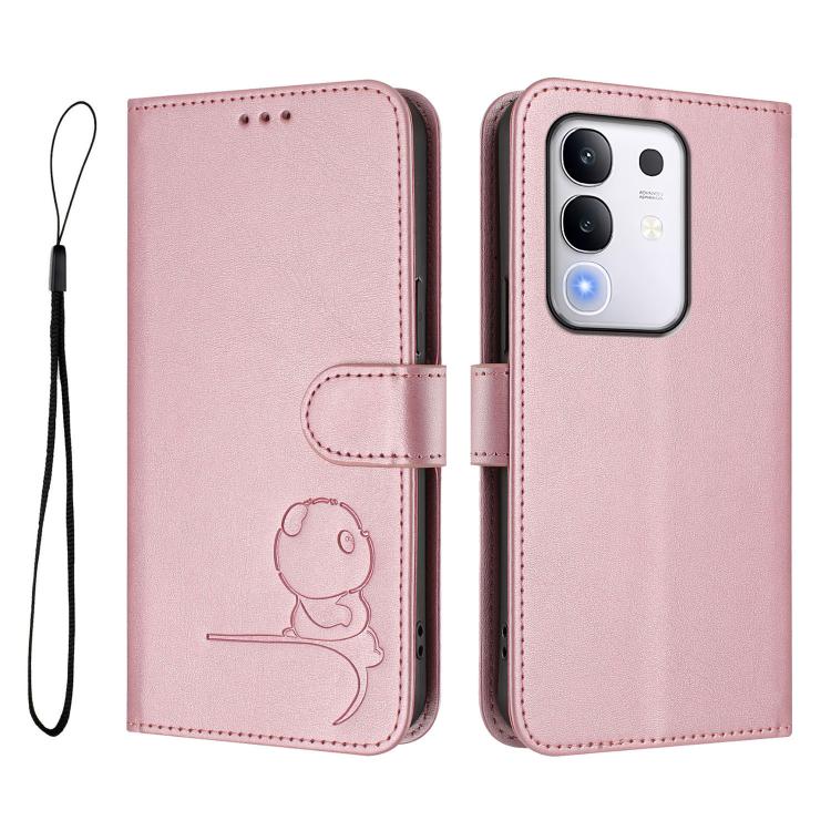 For vivo Y29 4G / T4x / Y300t / iQOO Z10x Litter Panda Embossing RFID Leather Phone Case with Lanyard