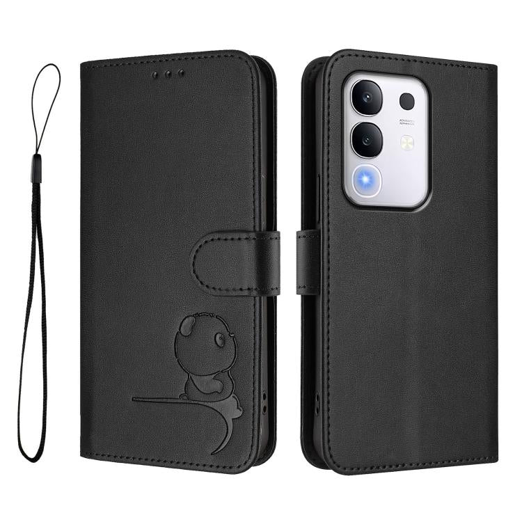 For vivo Y29 4G / T4x / Y300t / iQOO Z10x Litter Panda Embossing RFID Leather Phone Case with Lanyard