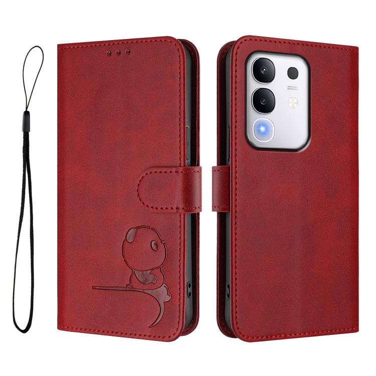 For vivo Y29 4G / T4x / Y300t / iQOO Z10x Litter Panda Embossing RFID Leather Phone Case with Lanyard