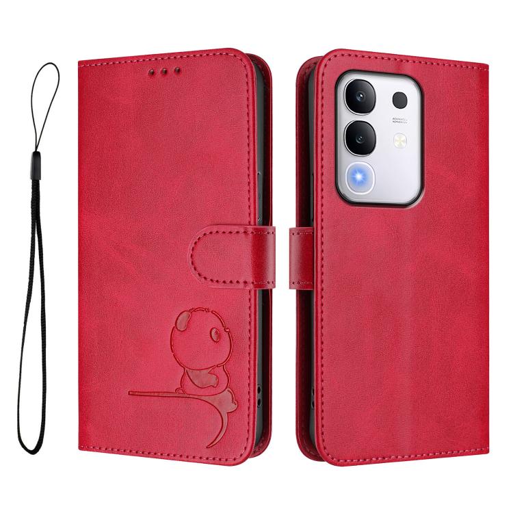 For vivo Y29 4G / T4x / Y300t / iQOO Z10x Litter Panda Embossing RFID Leather Phone Case with Lanyard