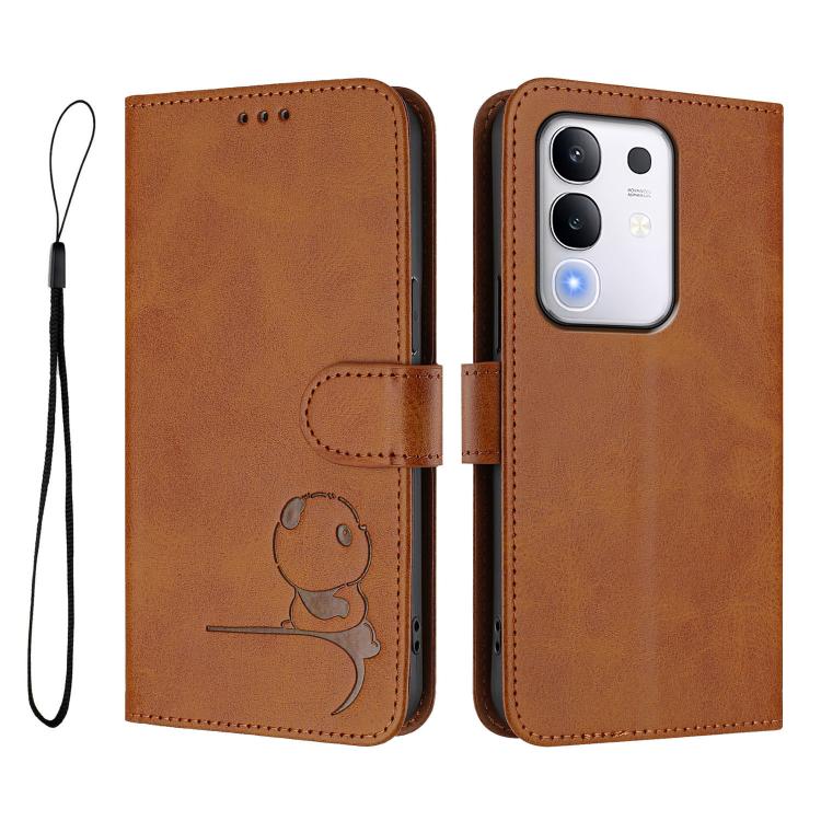 For vivo Y29 4G / T4x / Y300t / iQOO Z10x Litter Panda Embossing RFID Leather Phone Case with Lanyard