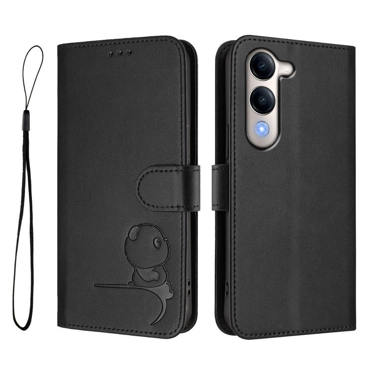 For vivo Y29s 5G / Y04 5G Litter Panda Embossing RFID Leather Phone Case with Lanyard