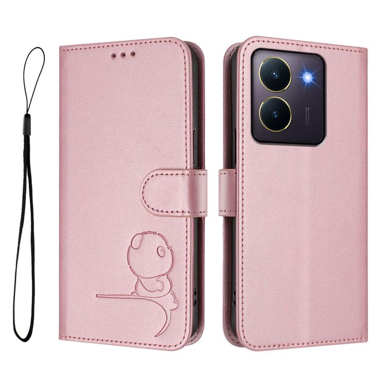 For vivo Y36 5G / 4G / India Litter Panda Embossing RFID Leather Phone Case with Lanyard