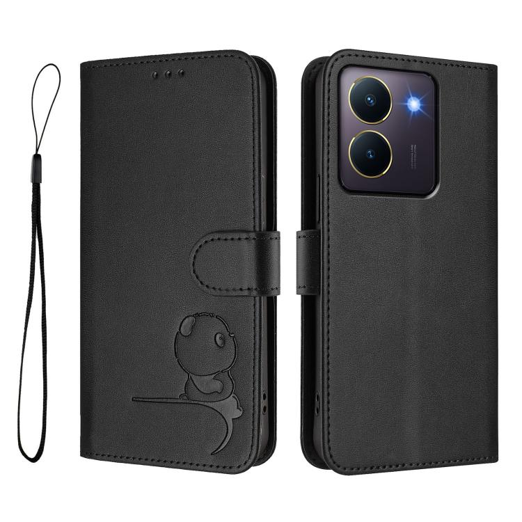 For vivo Y36 5G / 4G / India Litter Panda Embossing RFID Leather Phone Case with Lanyard