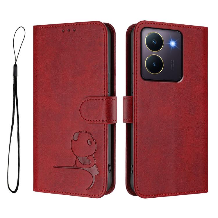 For vivo Y36 5G / 4G / India Litter Panda Embossing RFID Leather Phone Case with Lanyard