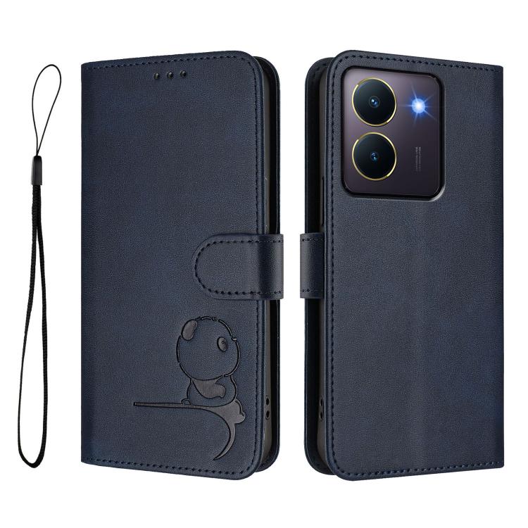 For vivo Y36 5G / 4G / India Litter Panda Embossing RFID Leather Phone Case with Lanyard