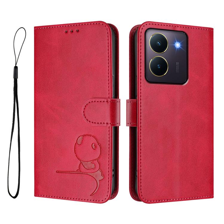 For vivo Y36 5G / 4G / India Litter Panda Embossing RFID Leather Phone Case with Lanyard
