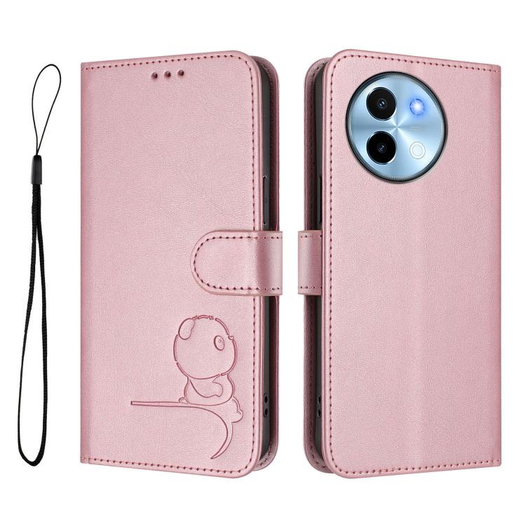 For vivo Y38 / T3x Litter Panda Embossing RFID Leather Phone Case with Lanyard