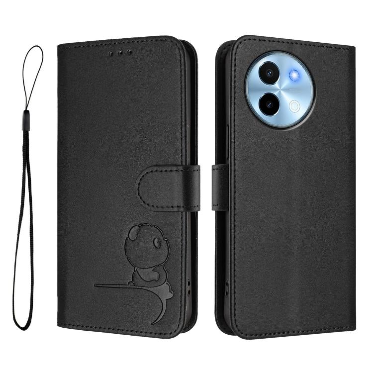 For vivo Y38 / T3x Litter Panda Embossing RFID Leather Phone Case with Lanyard