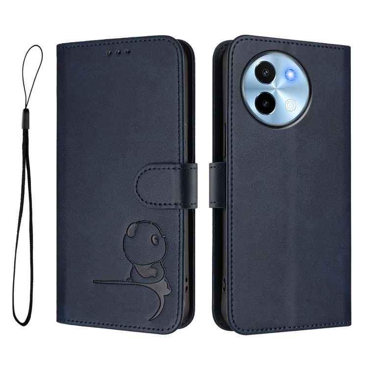 For vivo Y38 / T3x Litter Panda Embossing RFID Leather Phone Case with Lanyard