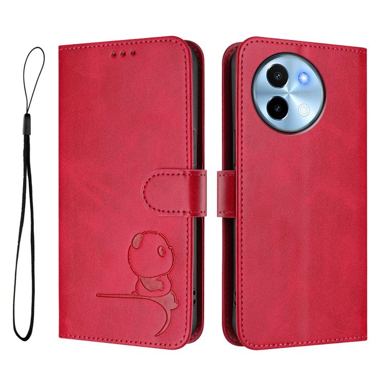 For vivo Y38 / T3x Litter Panda Embossing RFID Leather Phone Case with Lanyard