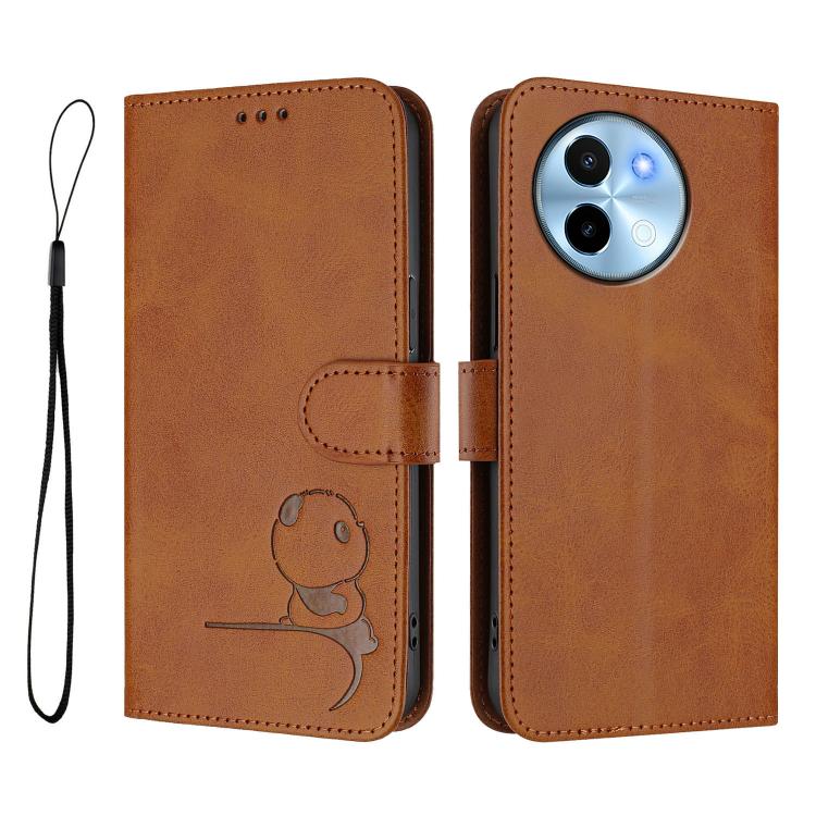 For vivo Y38 / T3x Litter Panda Embossing RFID Leather Phone Case with Lanyard