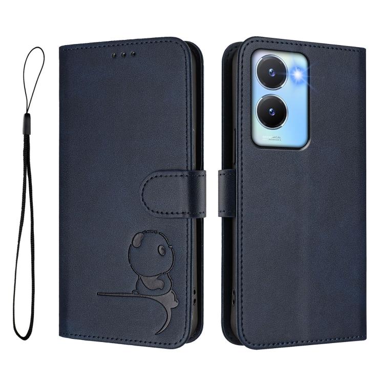 For vivo Y56 / Y16 / Y02s Litter Panda Embossing RFID Leather Phone Case with Lanyard