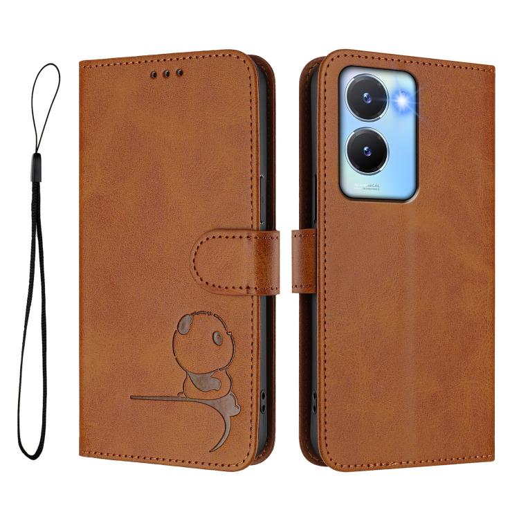 For vivo Y56 / Y16 / Y02s Litter Panda Embossing RFID Leather Phone Case with Lanyard