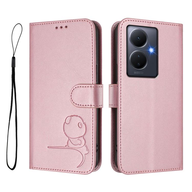 For vivo Y78+ / Y78 / V29 Lite Litter Panda Embossing RFID Leather Phone Case with Lanyard