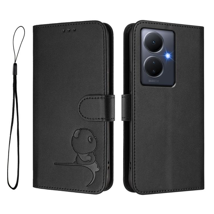 For vivo Y78+ / Y78 / V29 Lite Litter Panda Embossing RFID Leather Phone Case with Lanyard