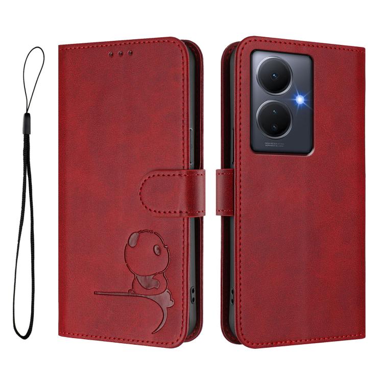 For vivo Y78+ / Y78 / V29 Lite Litter Panda Embossing RFID Leather Phone Case with Lanyard