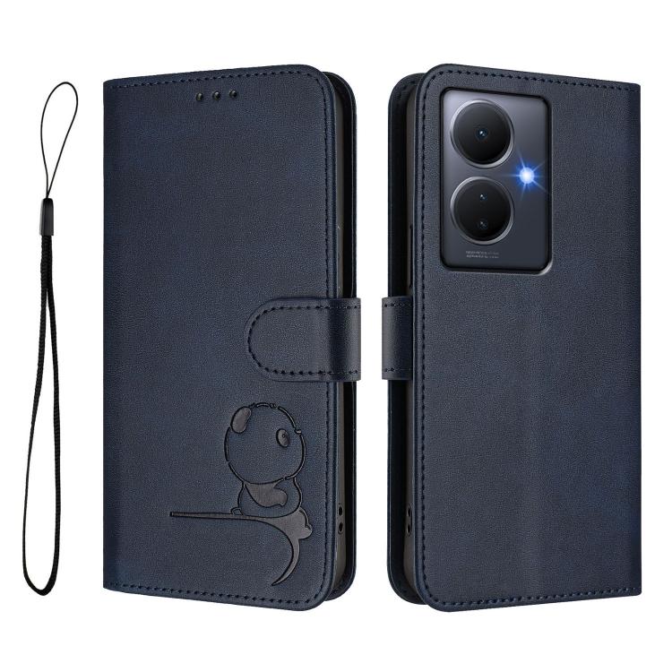 For vivo Y78+ / Y78 / V29 Lite Litter Panda Embossing RFID Leather Phone Case with Lanyard