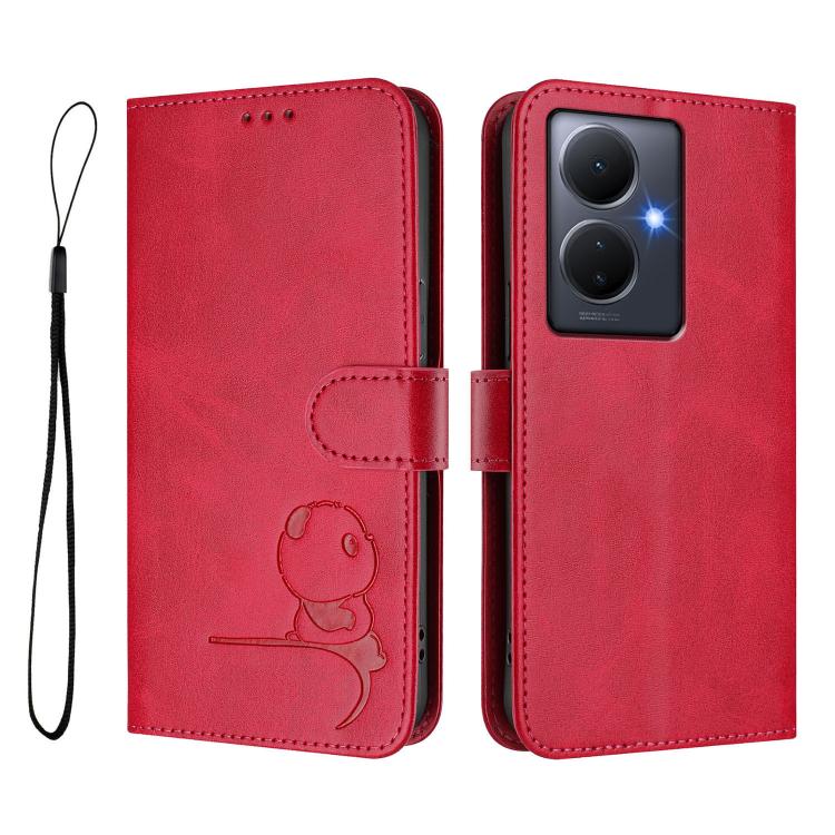 For vivo Y78+ / Y78 / V29 Lite Litter Panda Embossing RFID Leather Phone Case with Lanyard