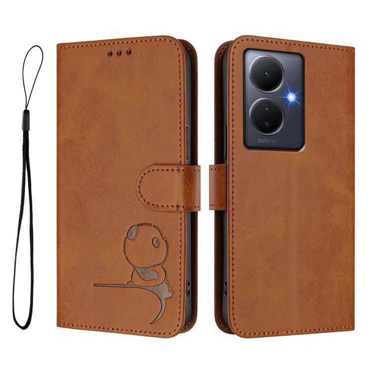 For vivo Y78+ / Y78 / V29 Lite Litter Panda Embossing RFID Leather Phone Case with Lanyard